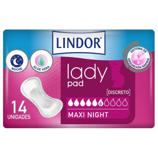 Lindor Lady Pad Maxi Night 5 Drops 14uds