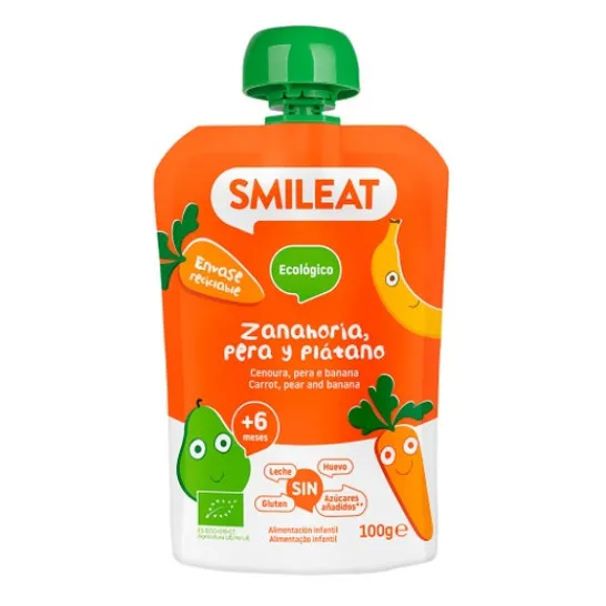 Smileat Pouch Ecológico de Zanahoria Pera y Plátano 100g